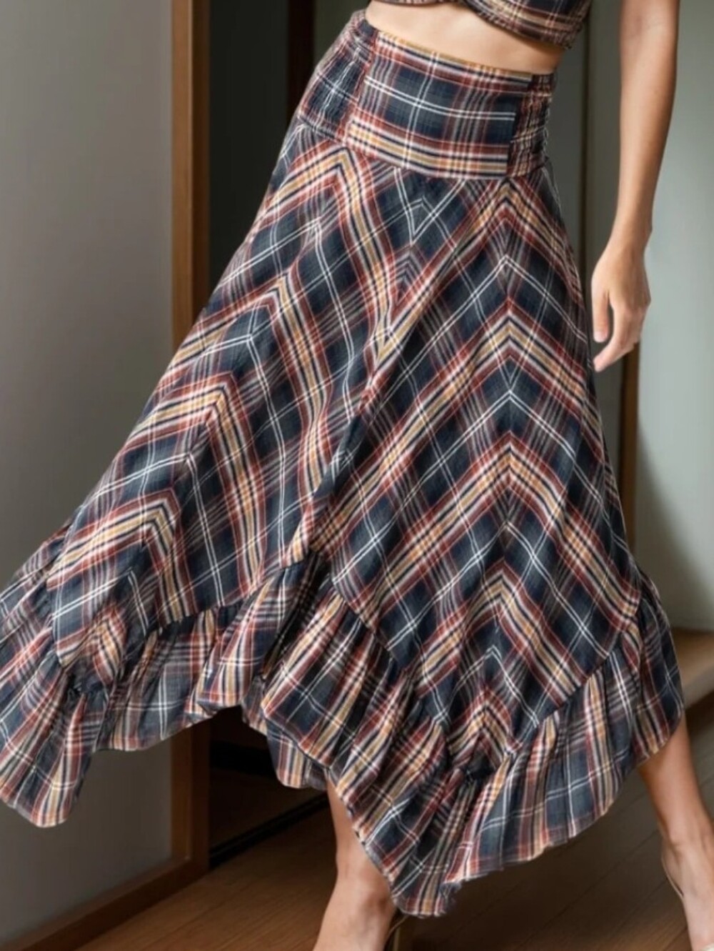 Natural Life Women's Plaid Midi Skirt Size L- XL Boho Artsy Hippie Beach